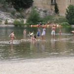 Sydney playing in the Gardon River with a new friend